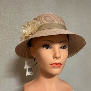 Blush color, hat with champagne colored bow flower